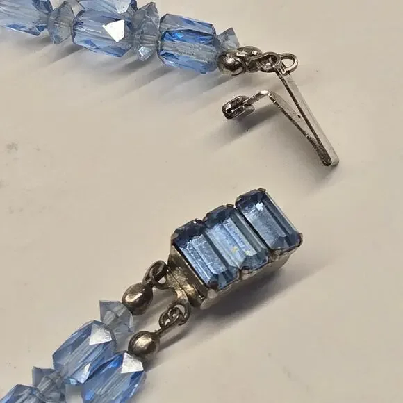 Vintage 1950s Austrian Ice Blue Crystal Double Strand Necklace Rhinestone Clasp - Picture 3 of 7